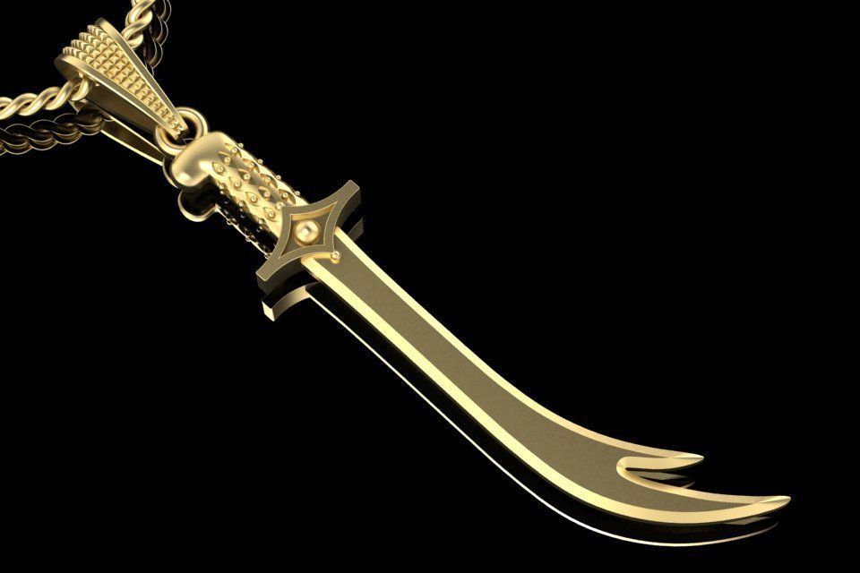 14k Solid Gold Sword Necklace / Gold Zulfiqar Sword / Solid Gold Zulfiqar Sword / Pendant Sword / Unisex Pendant / Gold Sword Necklace