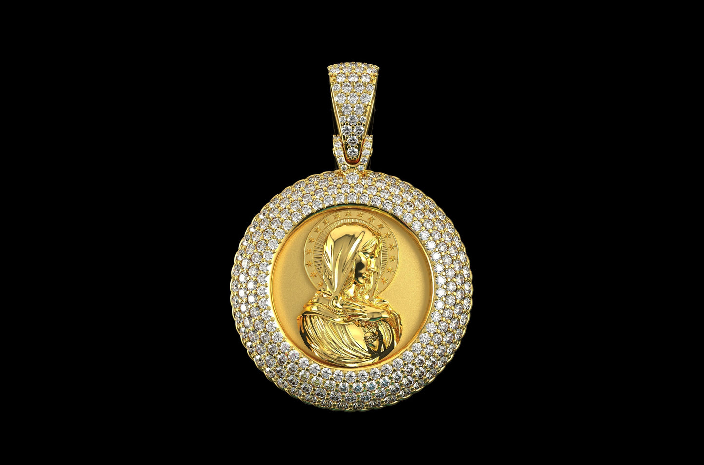 14K Solid Gold Diamond St. Mary Pendant / Diamond Saint Mary Pendant with Diamonds / Gift for Her