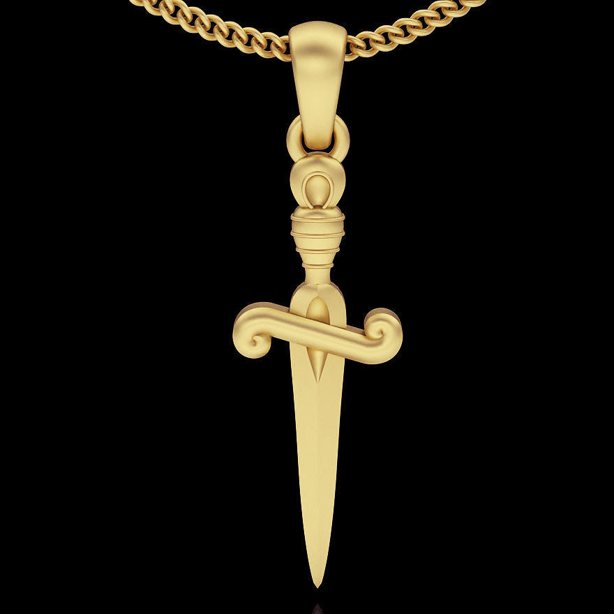 14K Solid Gold Dagger Pendant 35mm X 12..15mm / Gold Dagger Necklace / Unisex Gold Dagger Pendant / Gift for Him