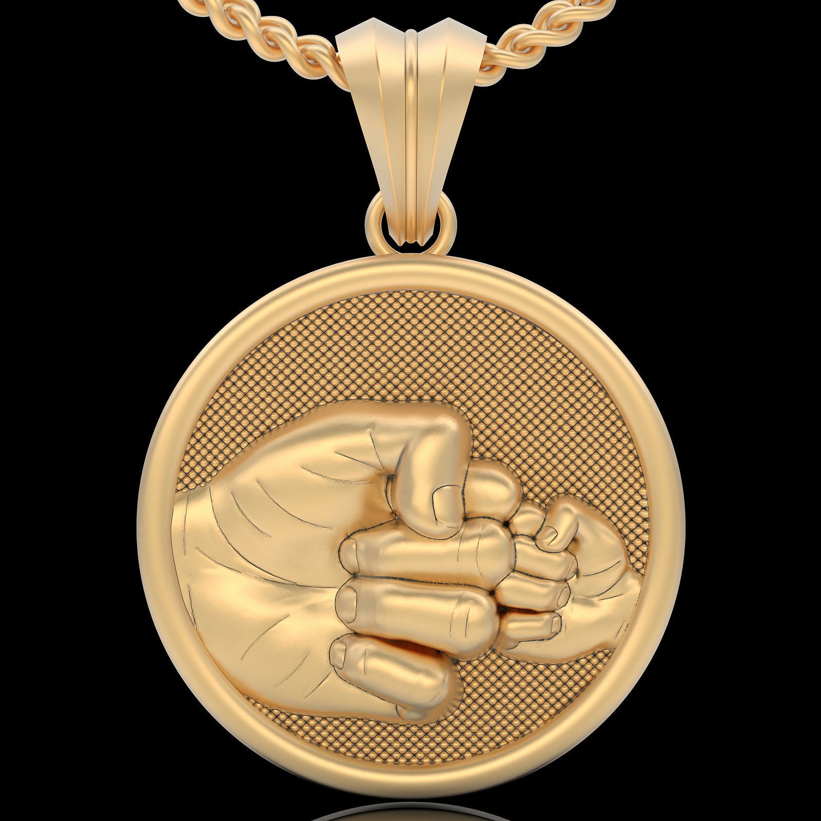 14k Solid Gold Father and Son Pendant / Gold  Father and Son Necklace / Father and Son Fist Necklace / God Father and Son Necklace - JewelsnGlitters