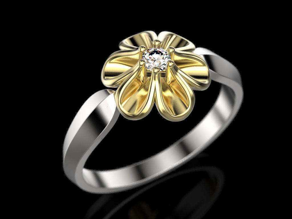 14K Solid Gold Diamond Flower Ring / Flower Diamond Ring for Her / Flower Design Diamond Ring / Gift for Her