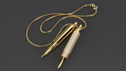 14k Solid Gold Bullet Diamond Pendant / Gold Bullet Diamond Necklace / Bullet Necklace /Bullet Gold Jewelry / Hand Made