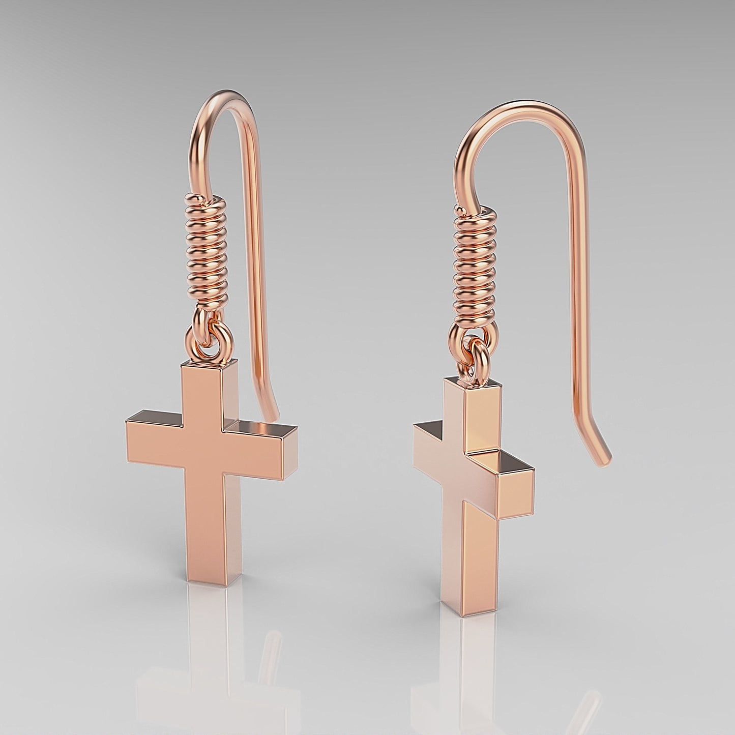 14K Solid Gold Dangle Cross Earrings / Gold Cross Earrings / Unique Cross Earrings for Her / Gift for Her