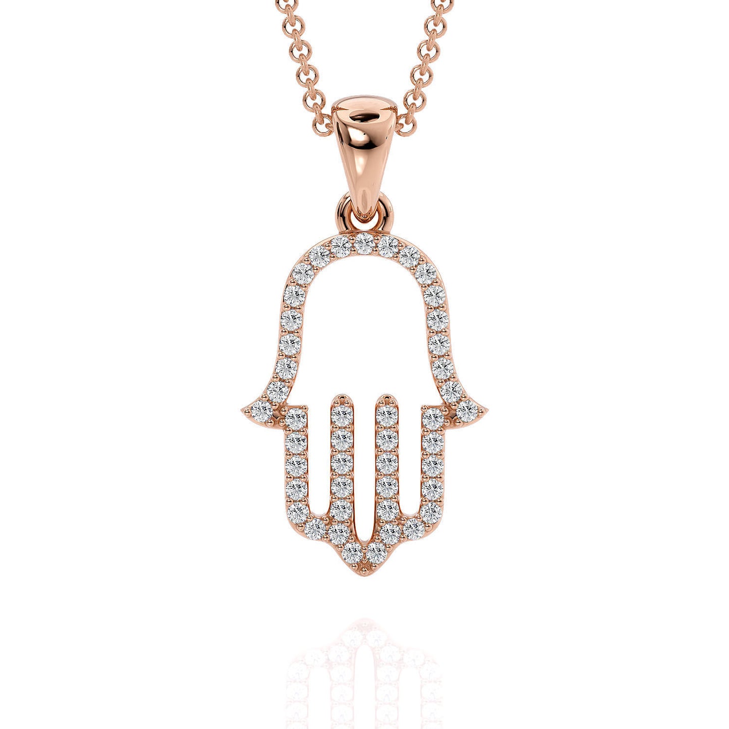 14K Solid Gold Diamond Hamsa Hand Pendant / Hamsa Diamond Charm on Necklace / Gift for Her