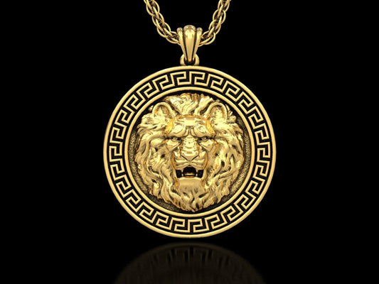 14k Solid Gold Lion Pendant / Gold Lion Necklace / Angry Lion Head Necklace /Lion Jewelry / Lion Hand Made Necklace / Unisex Great Gift Idea