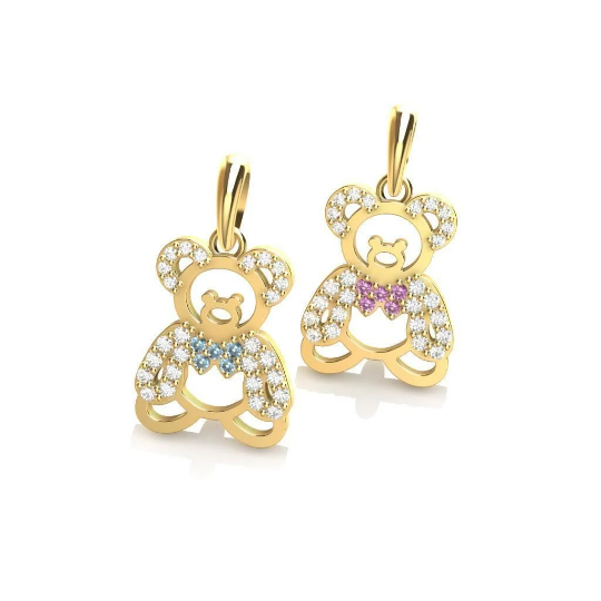 14K Solid Gold Teddy Bear Pendant with Diamonds / Boy & Girl Diamond Teddy Bear Pendant for Her / Gift for Her