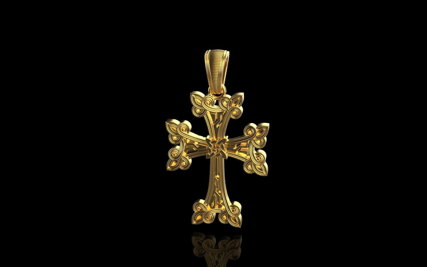 14K Solid Yellow Gold Orthodox Cross Necklace / Crucifix Orthodox Cross Pendant / Unisex Religious Necklace 28mm X 20mm / Gift for Her - JewelsnGlitters