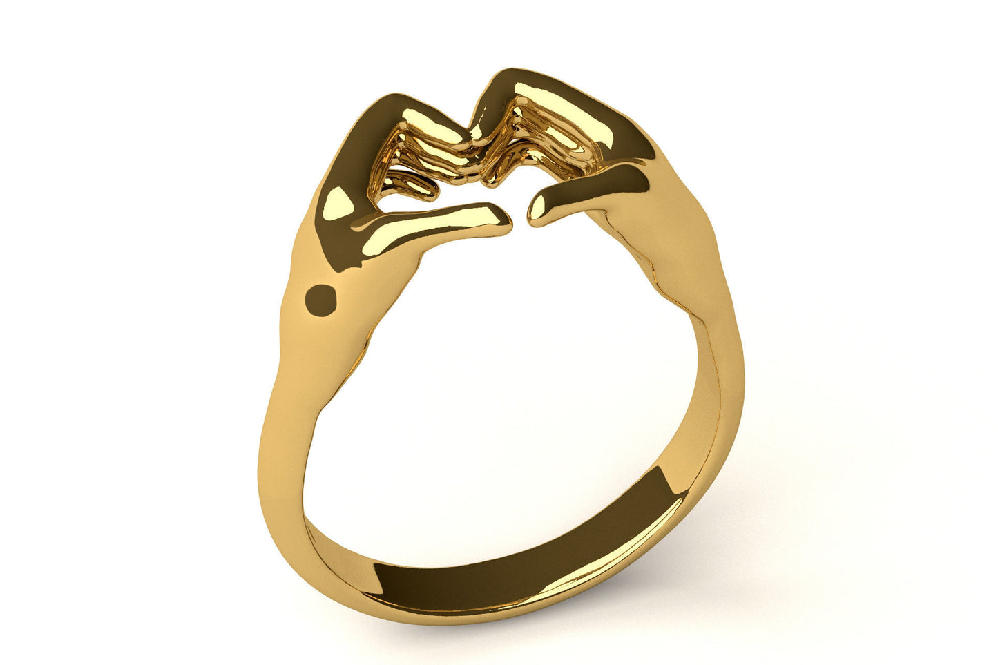 14K Solid Gold Heart Shape Hand Ring / Gold Heart Ring / Make a Heart by Hand / 14K Gold Heart Hand / Gift for Her