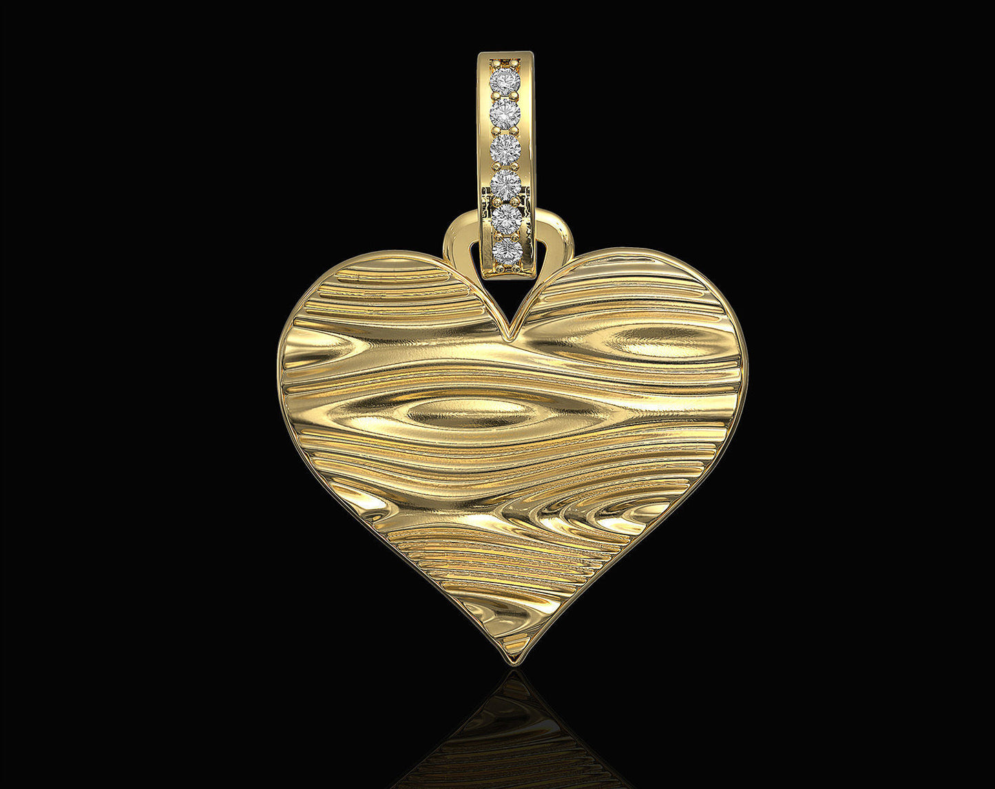 14K Solid Gold Heart Pendant with Diamonds / Diamond Heart Pendant / Textured Heart Pendant with Diamonds / Gift for Her