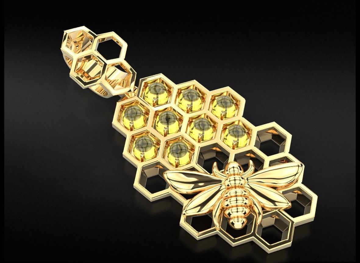 14K Solid Gold Honeycomb Pendant with Citrine / Honeycomb Pendant / Gift for Her