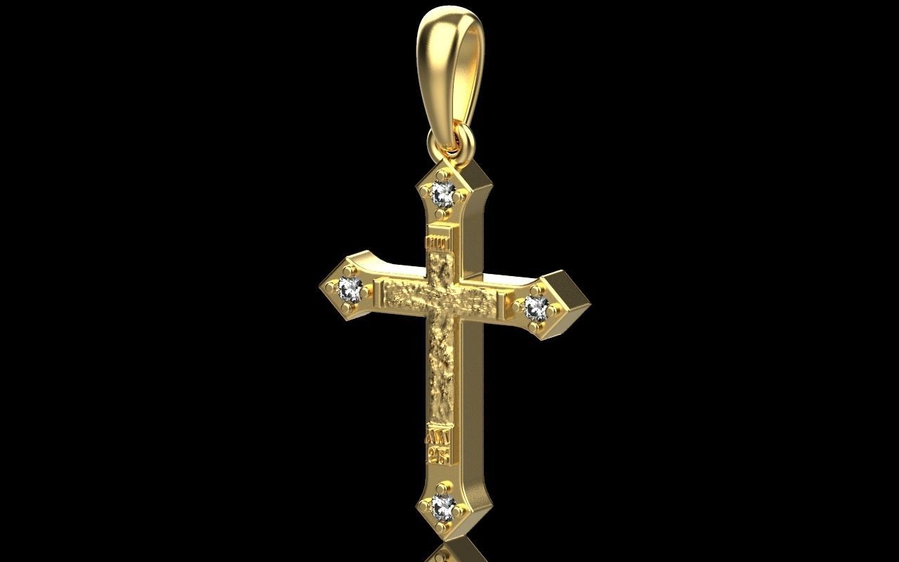 14K Solid Yellow Gold Orthodox Diamond Cross Necklace / Crucifix Orthodox Cross Pendant / Unisex Religious Necklace 25mm X 14mm/Gift for Her - JewelsnGlitters