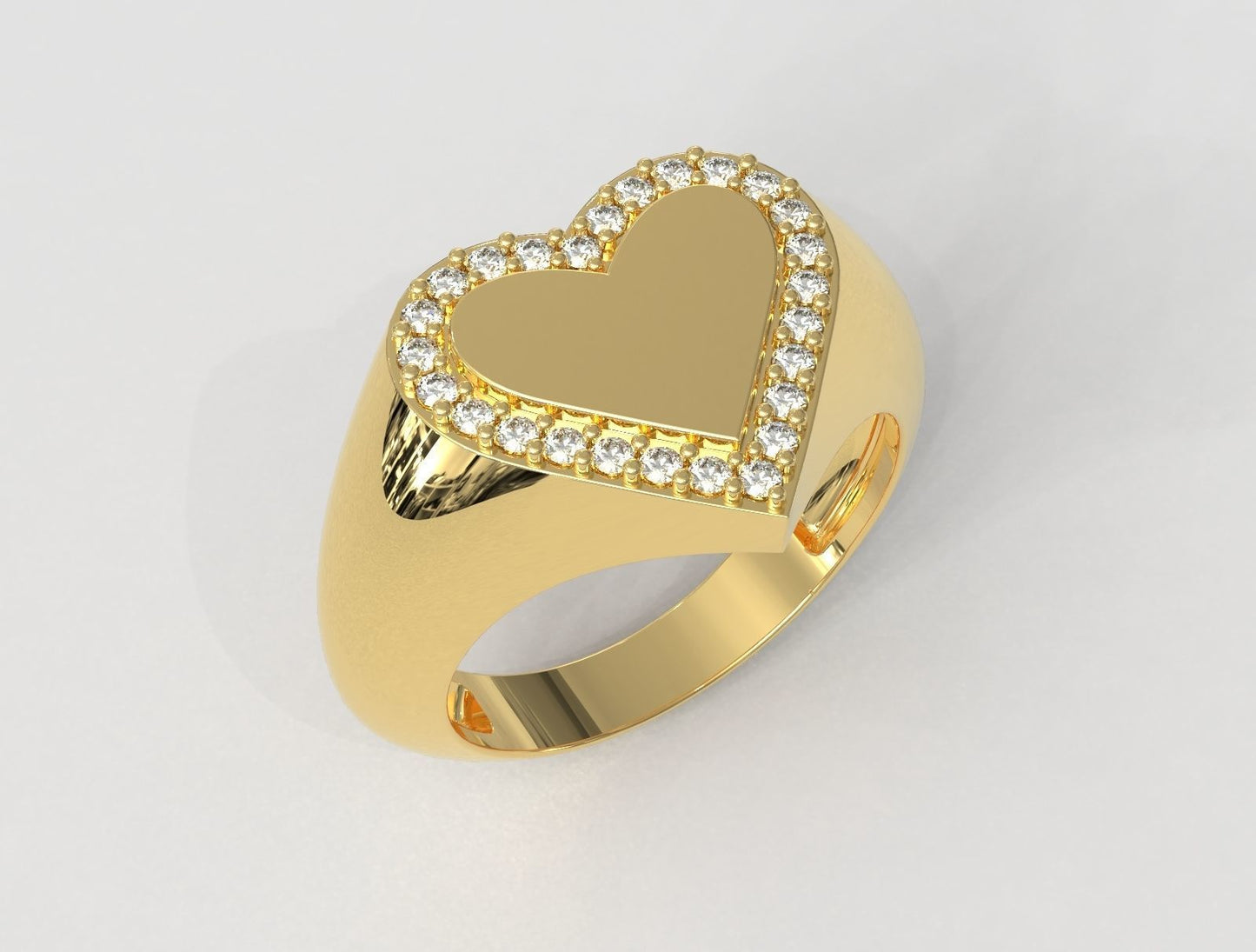 14k Solid Gold Heart Shape Diamond Signet Ring .26 Carat / Diamond Signet Ring / Gold Signet Ring for Her / Signet Diamond Ring