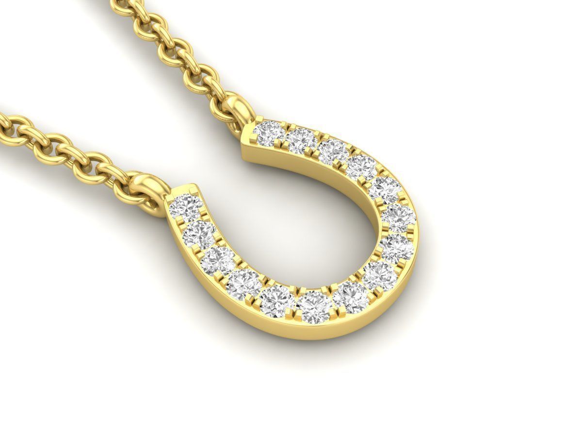 14K Solid Yellow Gold Diamond Horseshoe Pendant 0.15 Carat / Diamond Horseshoe / Diamond Horseshoe Necklace for Her / Gift for Her