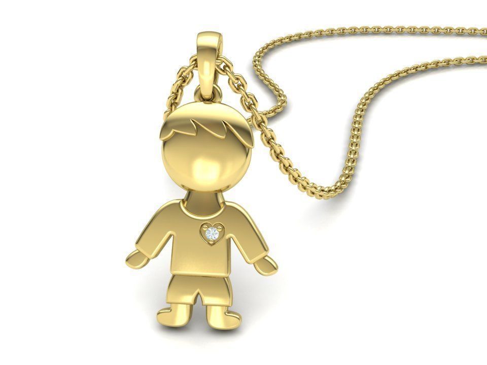 14K Solid Gold Boy Pendant with Diamond / Boy Pendant / Gift for Her