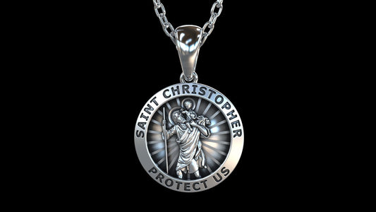 14K Solid Gold Saint Christopher Protect us Pendant 13.50 Grams / Gold Saint Christopher Necklace / Gold Round Gold St. Christopher Necklace