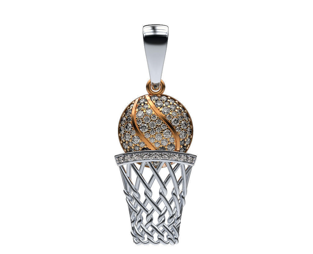 14K Solid Gold Basketball Hoop Pendant with Diamonds / Diamond Basketball Hoop / Unique Gift Idea