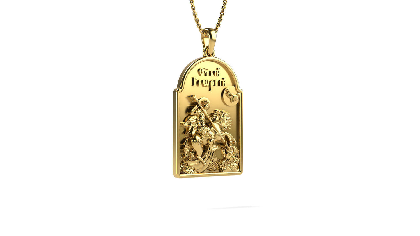 14K Solid Gold Saint George Devil Hunter Pendant 9.5 Grams / Gold Saint George Necklace / 14K Solid Yellow Round Gold St. George Necklace