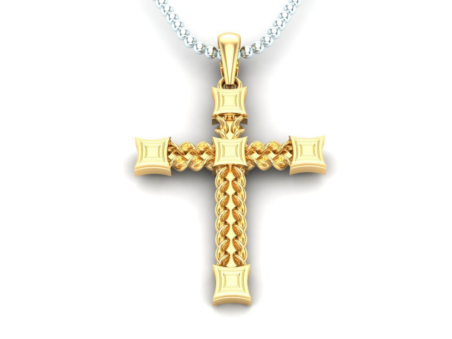 14K Solid Yellow Gold Cross Necklace / Crucifix Cross Pendant / Unisex Religious Necklace 44mm X 34mm / Gift for Her