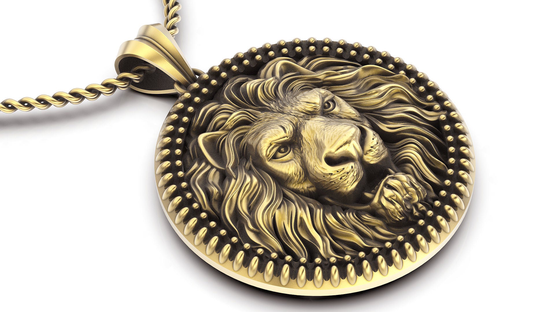 14k Solid Gold Lion Pendant / Gold Lion Necklace / Lion Head Necklace / Lion Jewelry / Lion Hand Made Necklace / Unisex Great Gift Idea - JewelsnGlitters