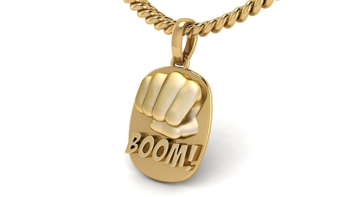 14K Solid Gold BOOM Fist Pendant / Gold Fist Necklace / 14k Gold Fist Necklace / Fist Jewelry / Unisex Necklace - JewelsnGlitters