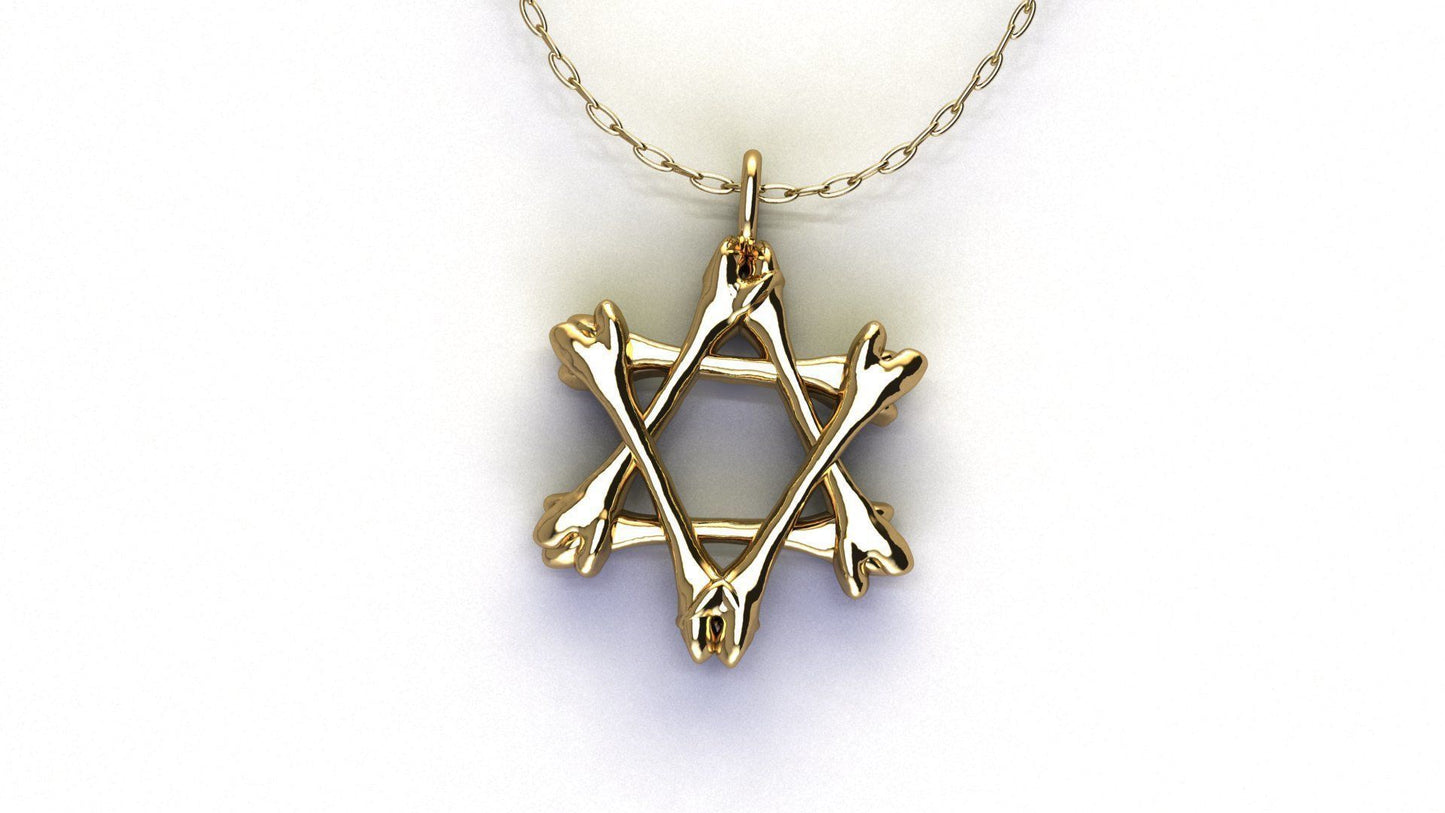 14K Solid Gold Star of David Pendant / Bones Star of David Pendant / Unisex Star of David Pendant