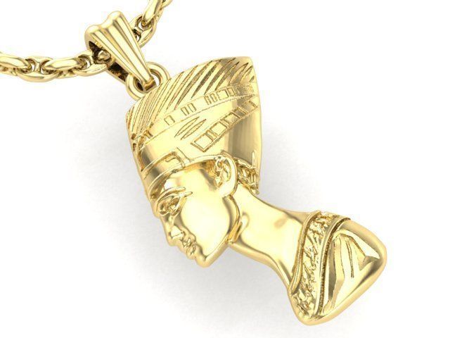 14K Solid Gold Nefertiti Pendant/ Gold Nefertiti Necklace / 14K Solid Yellow Gold Nefertiti Necklace / 30mm X 18mm / Gift for Her - JewelsnGlitters