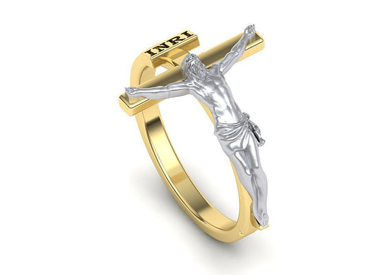 14K Solid Gold Jesus on Cross Ring / Jesus Gold Ring / Gold Jesus Ring / Gift for Her