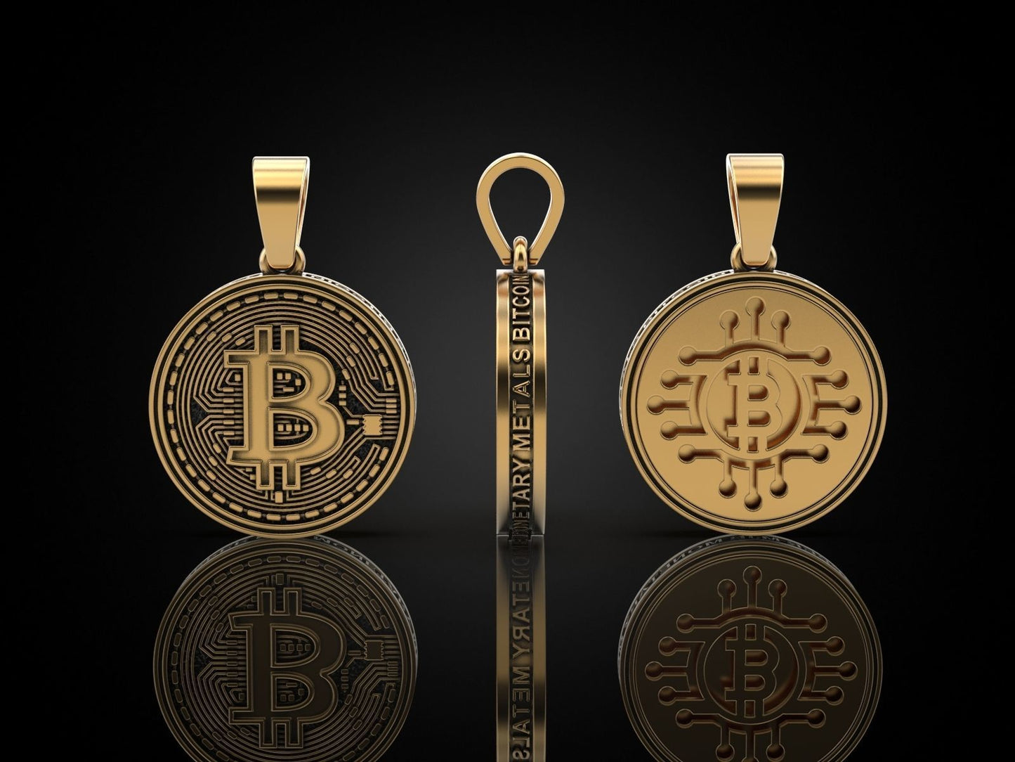 14K Solid Gold Bitcoin Double Sided Pendant / Bitcoin Gold Necklace / Gold BTC Necklace / Crypto Bitcoin Necklace / Unisex Bitcoin Pendant / Gift for Her