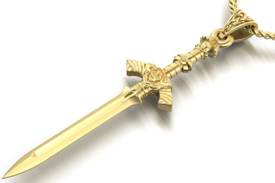 14k Solid Gold Sword Necklace / Gold Sword  / Solid Gold Sword / Pendant on Sword / Unisex Pendant / Stylish Gold Sword Necklace