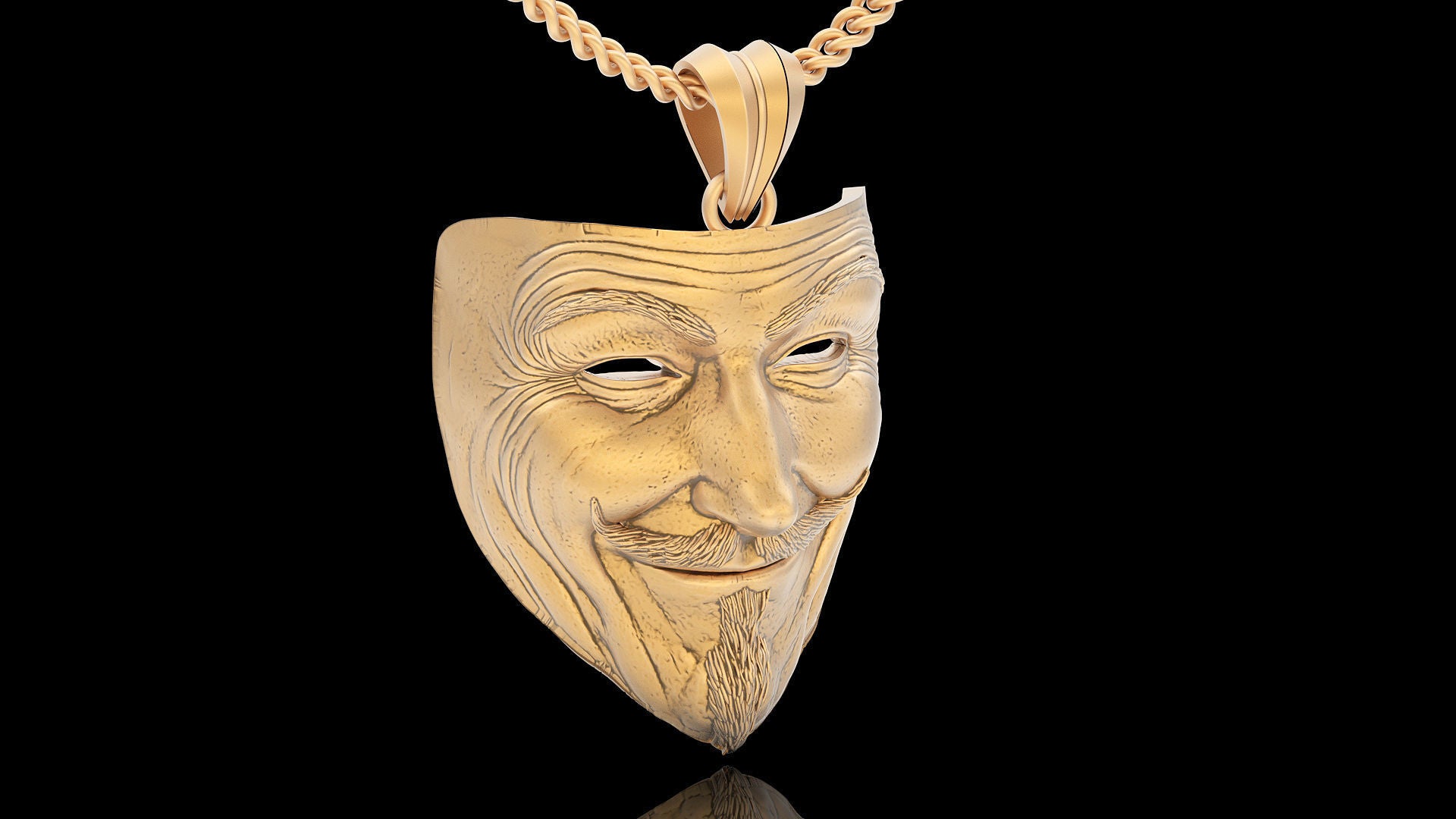 14k Solid Gold Black knight Vendsta mask pendant / Gold Knigth Vendsta Necklace / 24mm X 30mm / 12 Grams / Great Gift idea - JewelsnGlitters