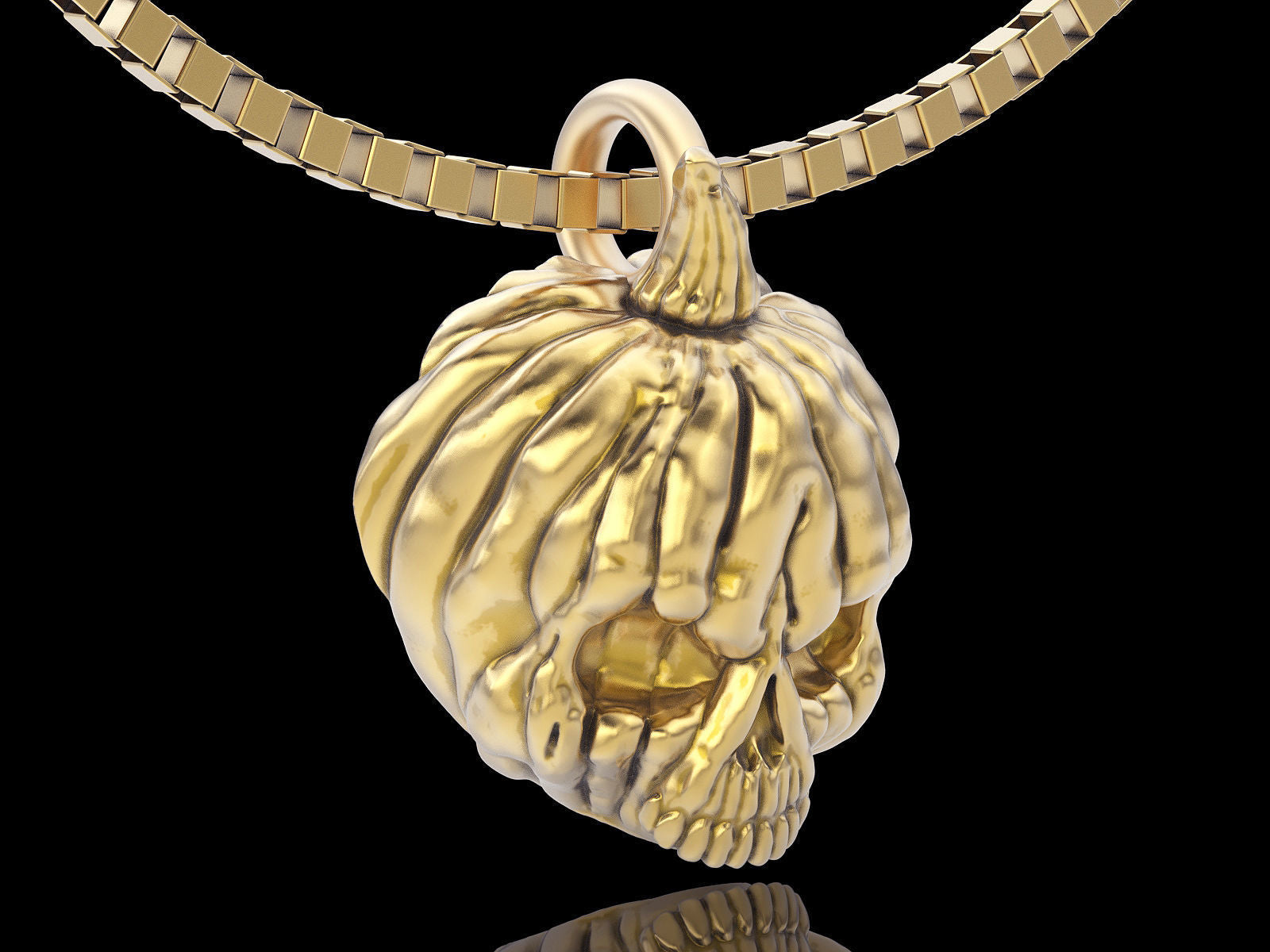 14K Solid Gold Pumpkin Skull Pendant / Halloween Gold Necklace / 14K Gold Pumpkin Necklace / Unisex Pumpkin Skull Pendant / Great gift idea - JewelsnGlitters