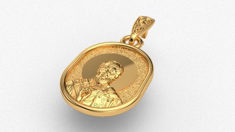 14K Solid Gold Saint Nicholas Pendant 12.57mm X 18.61mm / Gold Necklace / 14K Solid Yellow Round Gold St. Nicholas Necklace /Unisex Necklace