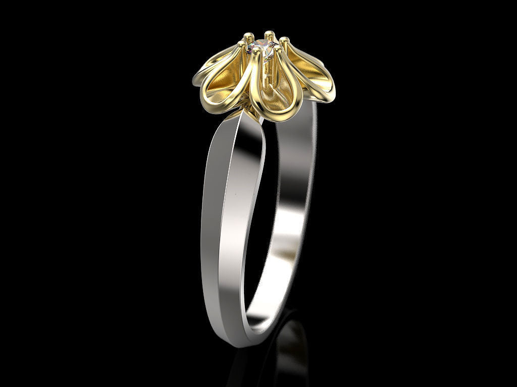 14K Solid Gold Diamond Flower Ring / Flower Diamond Ring for Her / Flower Design Diamond Ring / Gift for Her