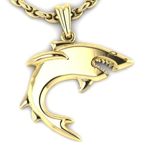 14K Solid Gold Shark Pendant/ Gold Shark Necklace / 14K Solid Yellow Gold Shark Necklace / 31mm X 27mm / Gift for Her - JewelsnGlitters