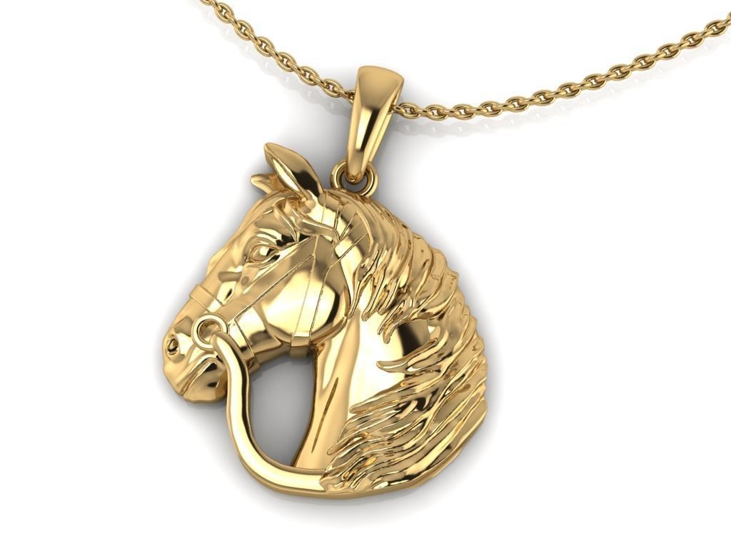 14K Solid Gold Horse Pendant/ Horse Necklace/ Gold Horse Head Pendant/ Horse Necklace