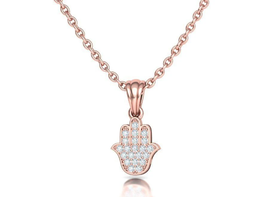 14K Solid Gold Diamond Small Hamsa Hand Pendant/Hamsa Diamond Charm on Necklace 12.5mm x 10.5mm / Gift for Her - JewelsnGlitters