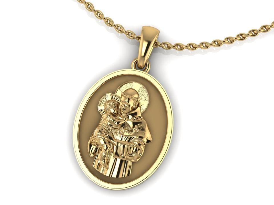 14K Solid Gold Saint Anthony Pendant 20mm X 16mm / Gold St Anthony Necklace / 14K Solid Yellow Round Gold St. Anthony Necklace