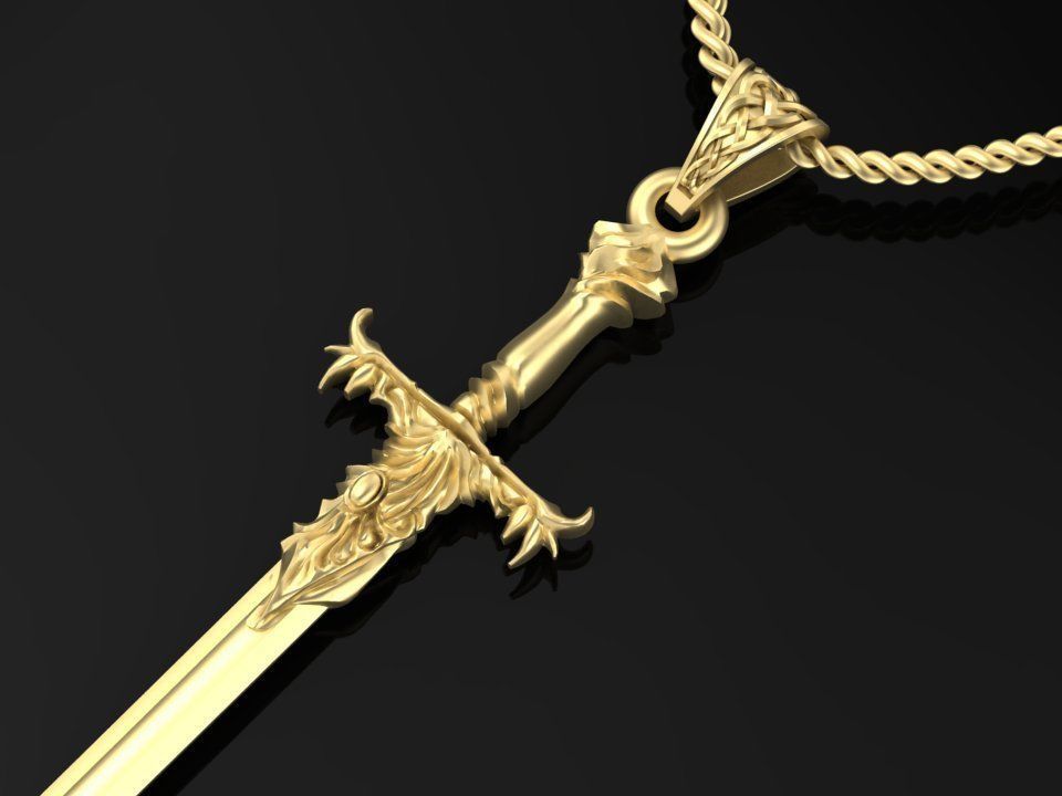 14K Solid Gold Diamond Sword Pendant  / Sword Pendant Necklace Gold / Gold Sword Necklace / Unisex Sword Necklace