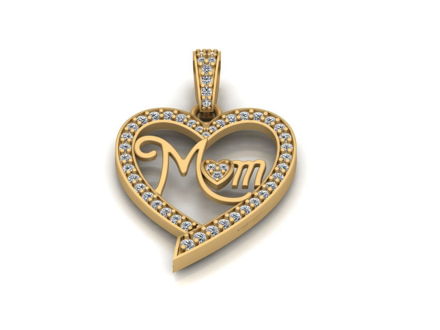 14K Solid Gold Mom Diamond Necklace / Diamond Heart Mom's Pendant  / Diamond Heart Mom Necklace / Mother's Day Necklace / Gift Idea - JewelsnGlitters