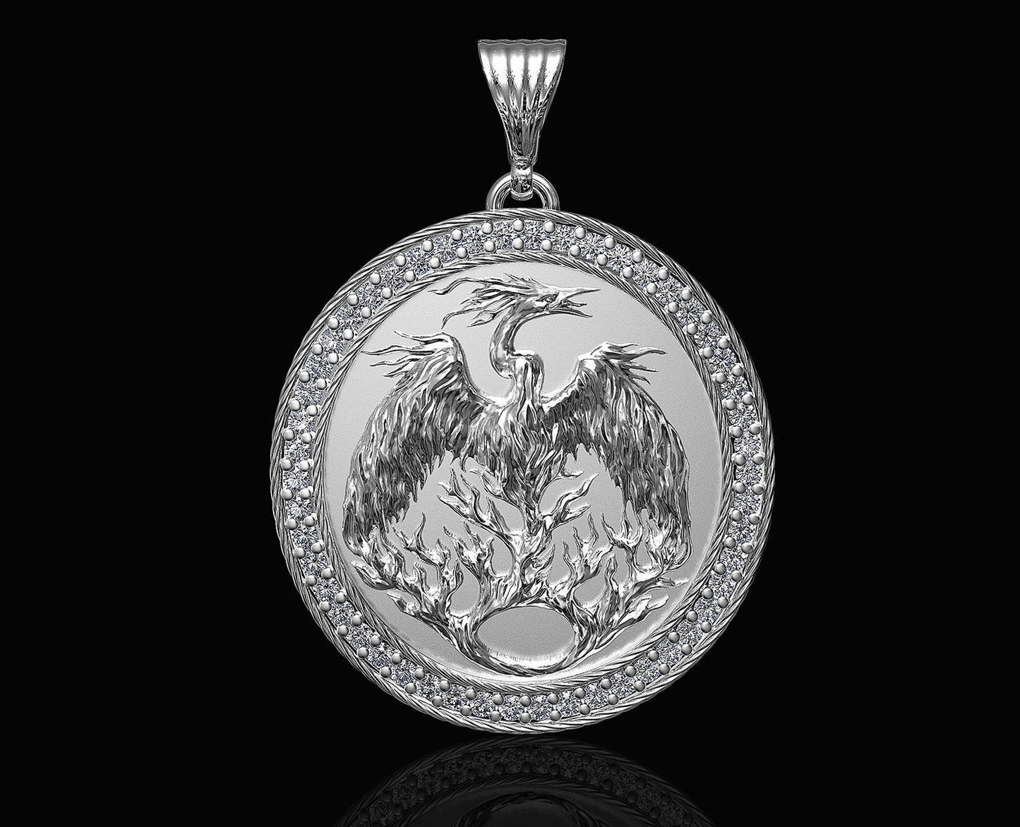 14k Solid Gold Phoenix Pendant with Diamonds / Diamond Phoenix Round Necklace / Diamond Phoenix Necklace / Diamond Phoenix Bird Jewelry - JewelsnGlitters