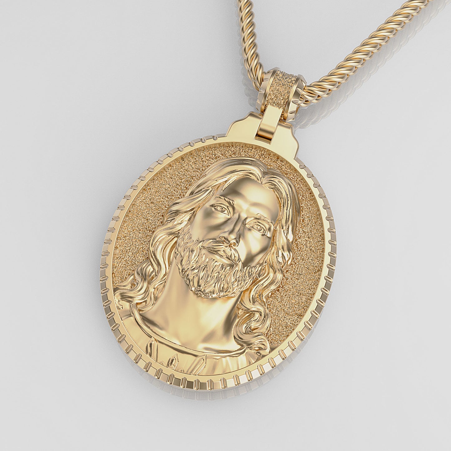 14K Solid Gold Jesus Pendant 25 Grams / Gold Necklace / 14K Solid Yellow Oval Gold Jesus Necklace / 32mm X 27mm / Gift for Her