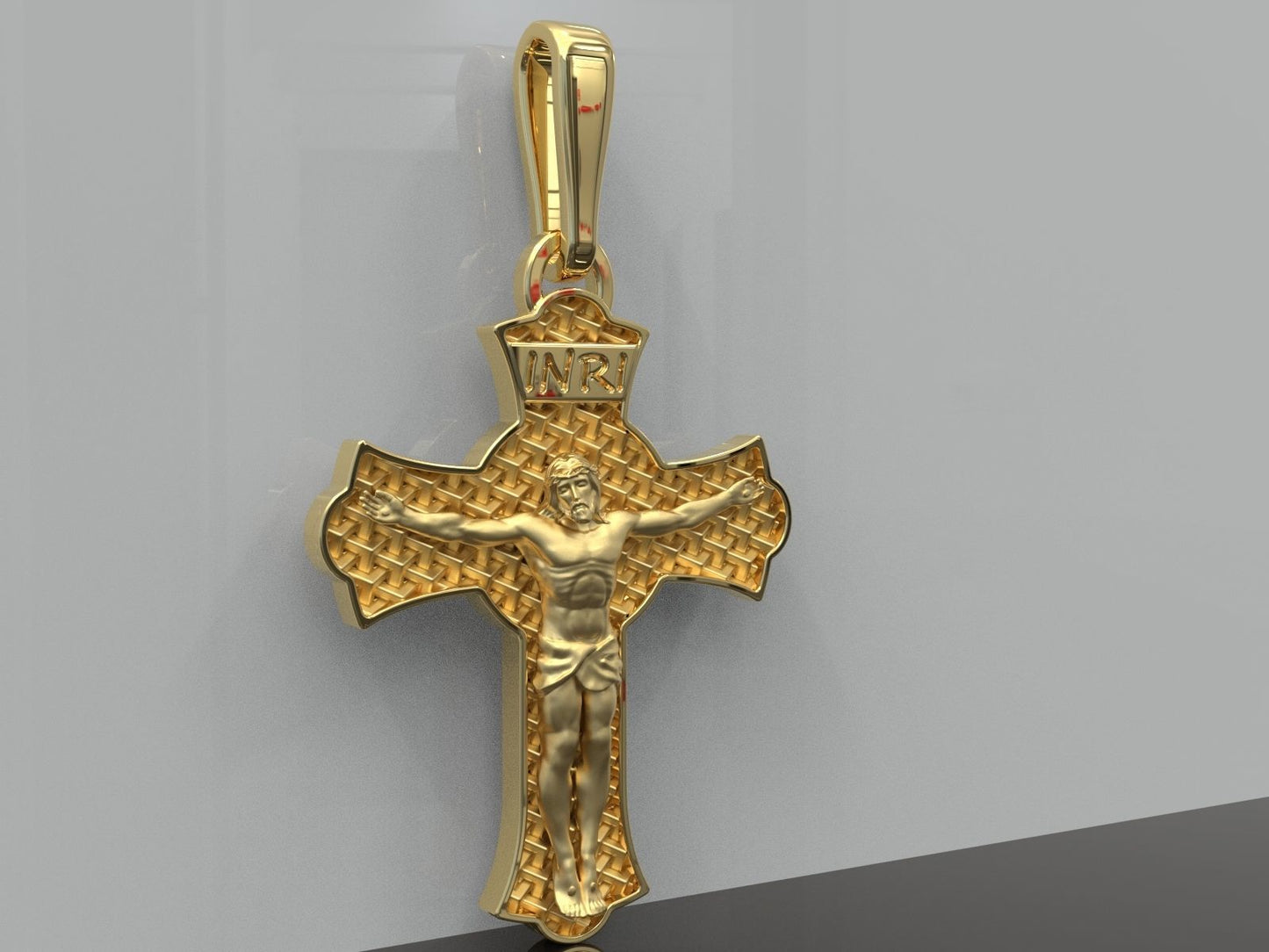 14K Solid Gold Jesus Pendant / Gold Cross Pendant / Gold Cross / Unisex Cross Pendant