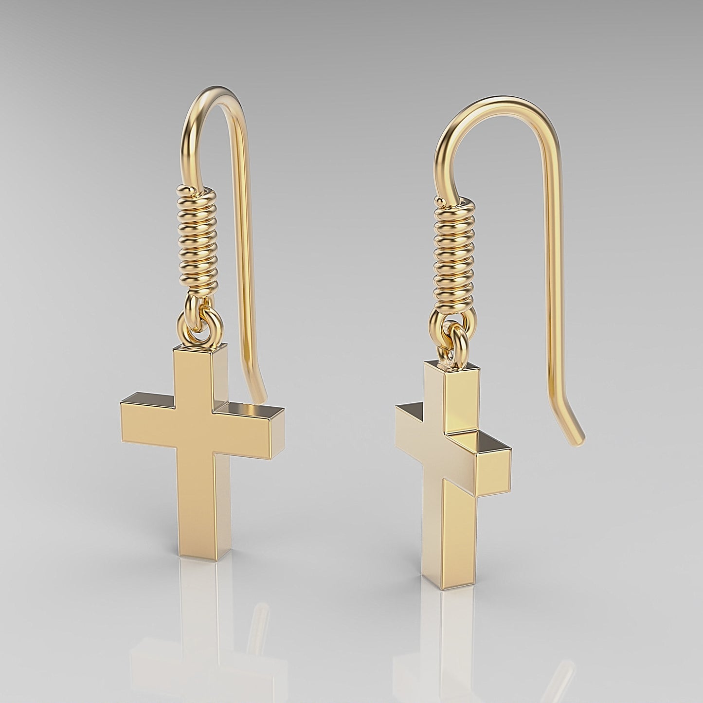 14K Solid Gold Dangle Cross Earrings / Gold Cross Earrings / Unique Cross Earrings for Her / Gift for Her