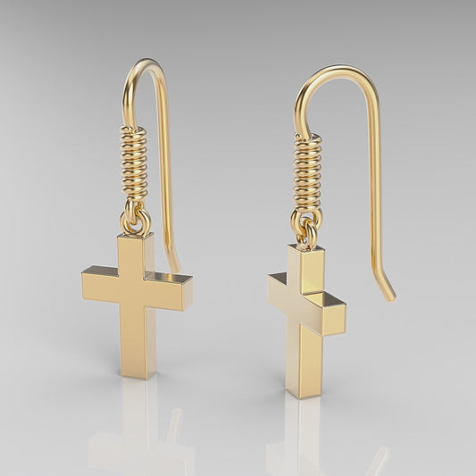 14K Solid Gold Dangle Cross Earrings / Gold Cross Earrings / Unique Cross Earrings for Her / Gift for Her