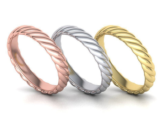 14K Solid Gold Twist Rope Ring 4.0mm Wide /Gold Twist Band /Statement Ring for Women/ Gold Rope Stackable Ring /Twist Rope Ring/Gift for Her - JewelsnGlitters