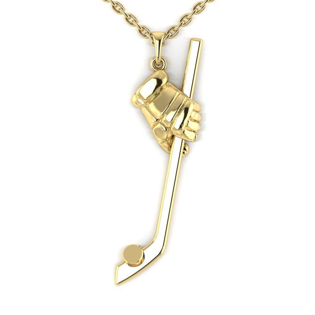 14k Solid Gold Ice Hockey Stick & Ball Pendant / Gold Hockey Pendant / Ice Hockey Necklace / Ice Hockey Jewelry / Hockey Theme Necklace - JewelsnGlitters