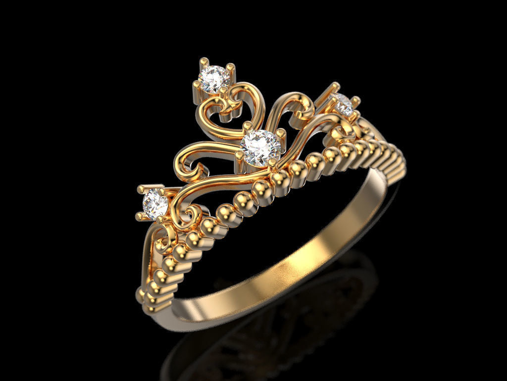 14K Solid Gold Diamond Crown Ring / Crown Diamond Ring for Her / Gold Crown Ring with Diamonds / Gift for Her