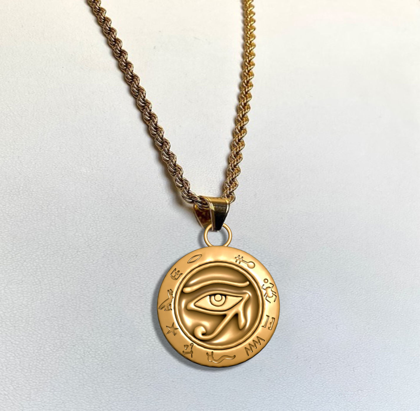 14K Solid Gold Pharaonic Eye Horus Ancient Egypt Necklace / Ancient Pharaonic Egyptian Eye Pendant / Unisex Necklace