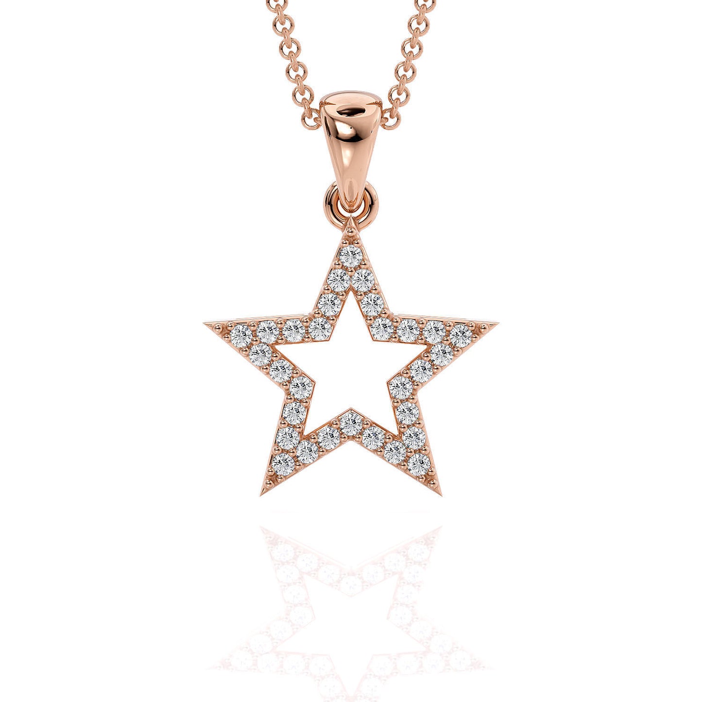 14K Solid Gold Diamond Star Pendant / Star Pendant with Diamonds / Gift for Her