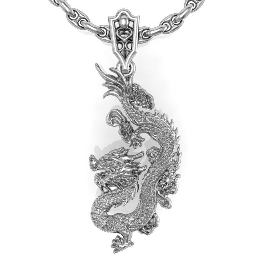 14K Solid Gold Dragon Pendant / Dragon Necklace / Gold Diamond Dragon / Unisex Dragon Pendant / 32mm X 16mm / Gift for Her / Gift for Him